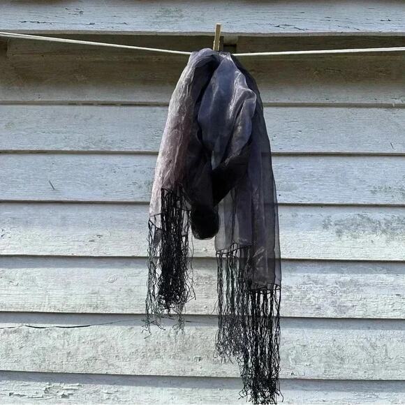 Collection XIIX Scarf Sheer, fades from light black to gray with tassels - Picture 1 of 6